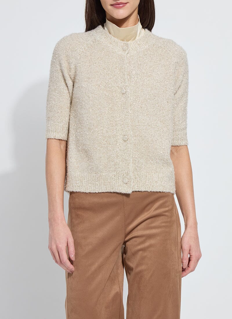 Kennedy Short Sleeve Lurex Cardigan in Silky Cream