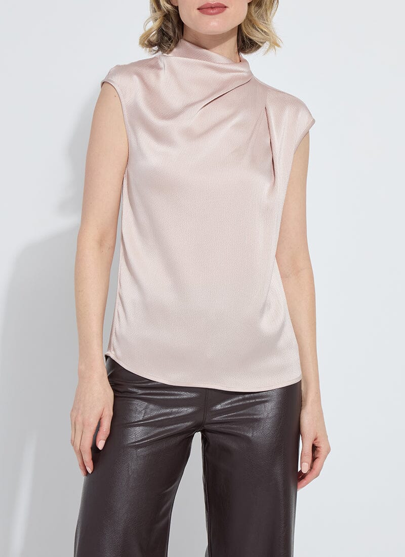 Aisha High Neck Draped Blouse in Rose Petal