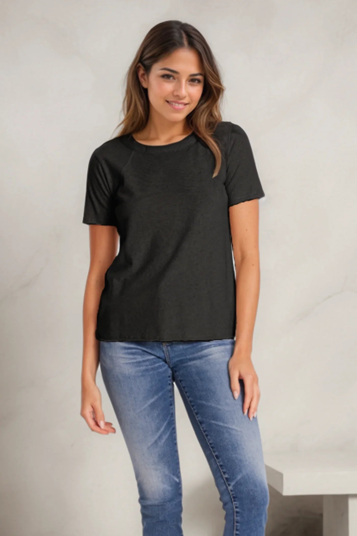Cap Sleeve Slim Tee in Black