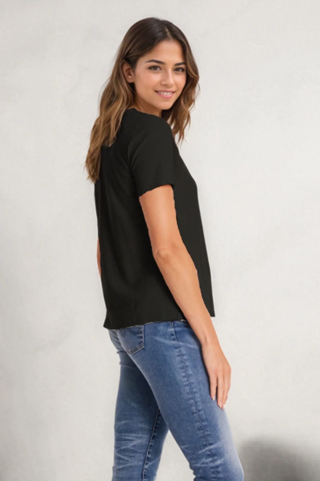 Cap Sleeve Slim Tee in Black