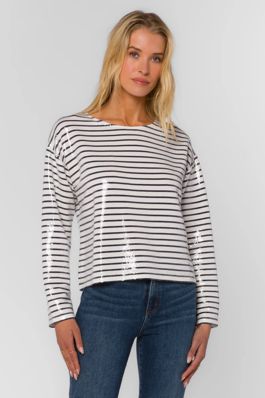 Biata Sequin Long Sleeve in Breton Stripe