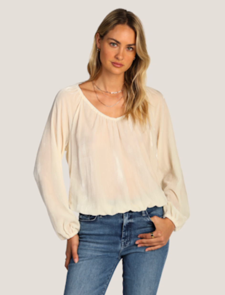Roxy Velvet Blouse in Soft White