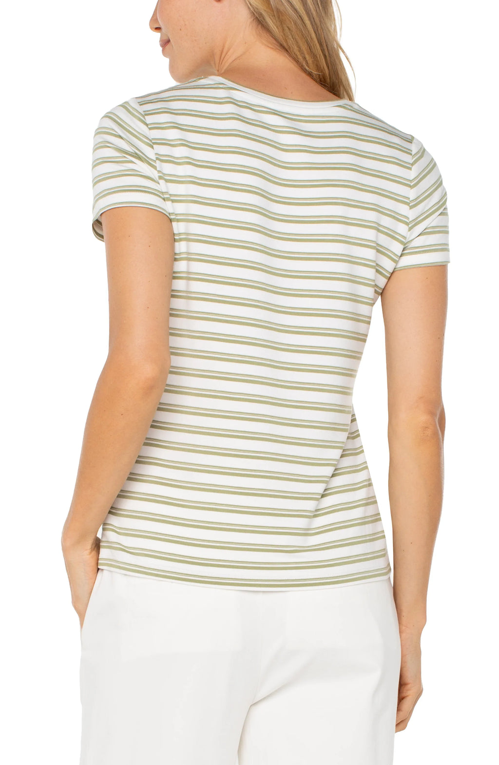Short Sleeve Crew Neck Tee in Whipped Cream Lotus Stripe