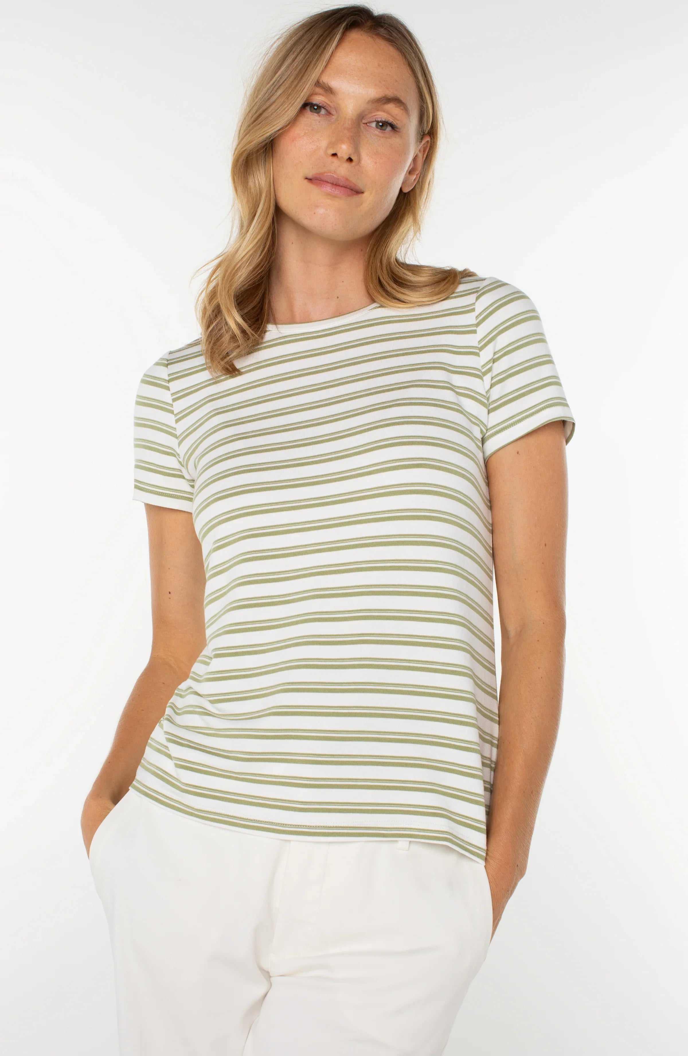 Short Sleeve Crew Neck Tee in Whipped Cream Lotus Stripe
