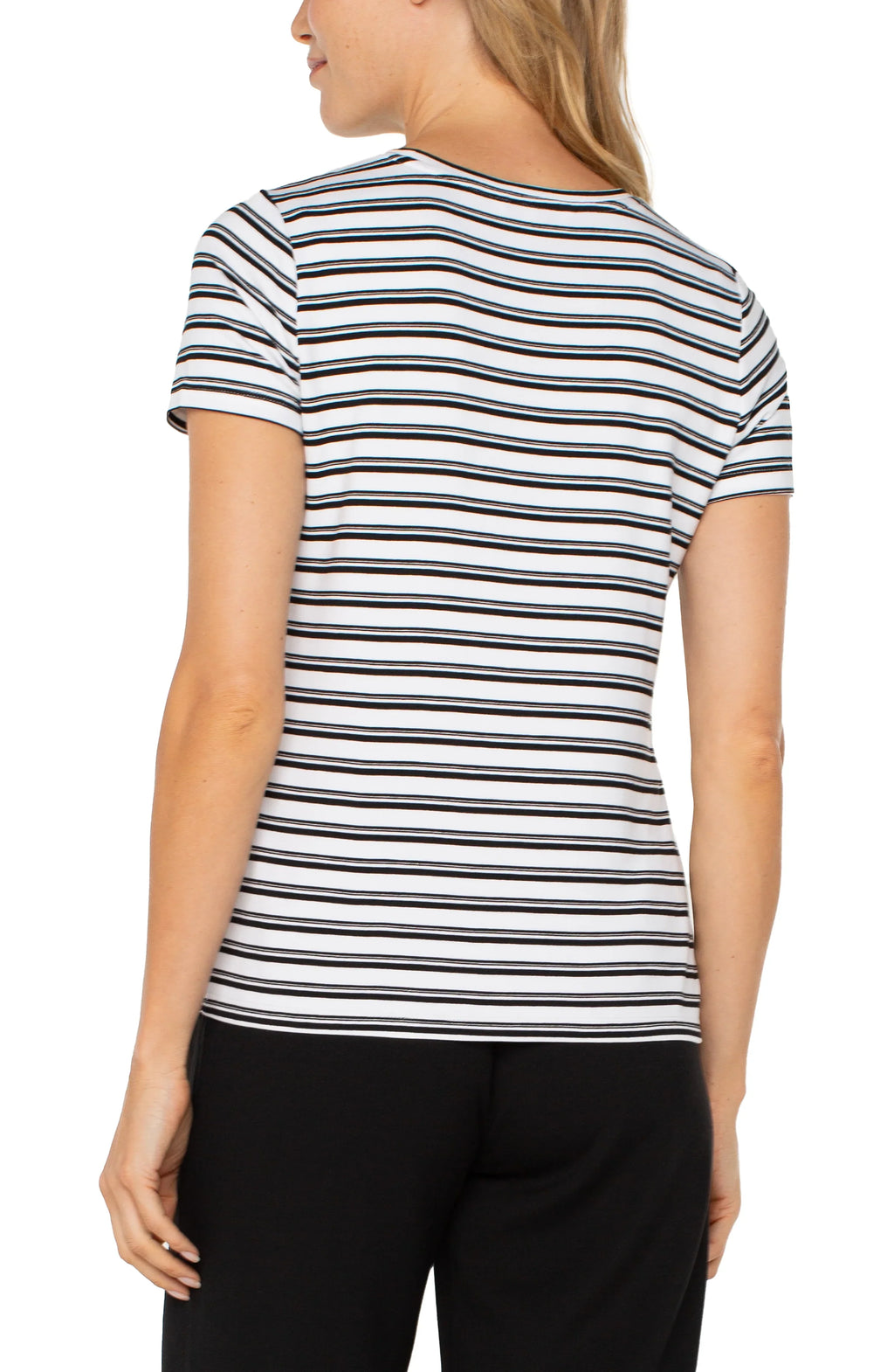 Short Sleeve Crew Knit Tee in White/Black Variegated Stripe