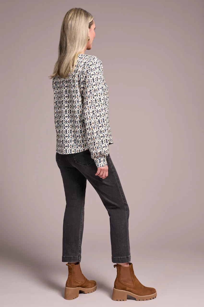 Printed Long Sleeve Crew Neck Top in Icelatte