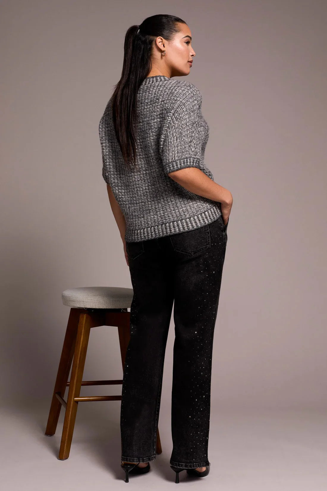 Crew Cap Sleeve Sweater in Charcoal