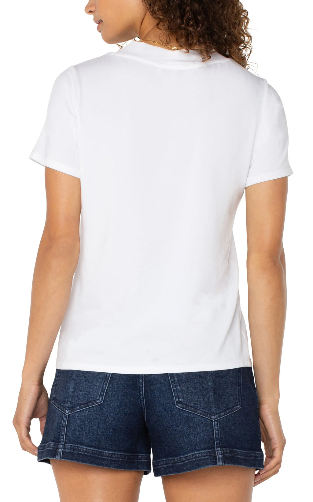 White Short Sleeve V-Neck Knit Tee